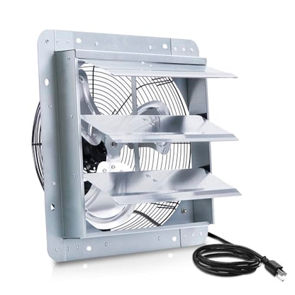 14 Inch Shutter Exhaust Fan, Vent Fan with Power Cord Wall-Mount, High Speed 1520CFM for Garages, Attic, Shops, Greenhouse - size: 14 IN