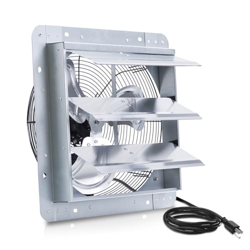 14 Inch Shutter Exhaust Fan, Vent Fan with Power Cord Wall-Mount, High Speed 1520CFM for Garages, Attic, Shops, Greenhouse - size: 14 IN