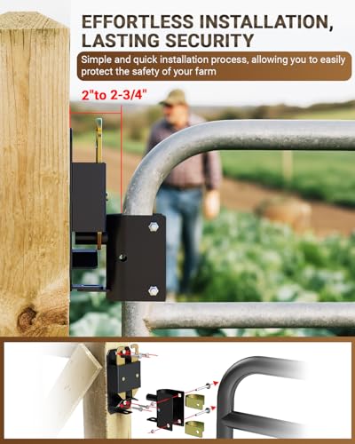 2 Way Farm Gate Latch, Heavy-Duty Fence Gate Latch with Self-Locking Nut, Black Livestock Gate Latch Compatible with Horse Corrals, Farms, Pastures, Stables, Ranches - size: 1PC