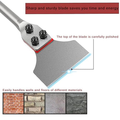 SDS Plus Floor Scraper 3 in. x 12 in. Wide Tile Flooring Adhesives Remover, Thinset Removal Tool Chisel Bit with Spare Blades for Rotary Hammer Drill - size: 3X12''