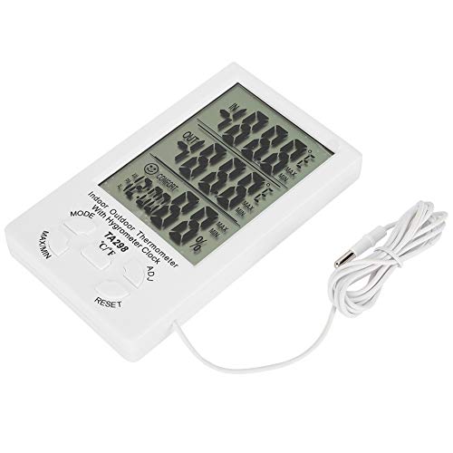 Digital Thermometer Hygrometer, with Water Proof Probe for Max Min Records, -40°C to 70°C Range for Indoor Outdoor Farm Aquarium Greenhouse Home