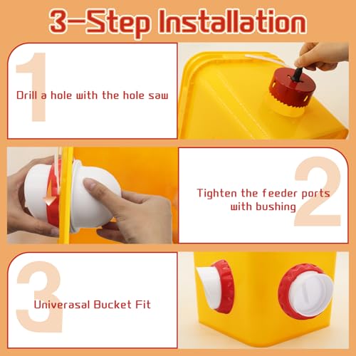 DIY Chicken Feeders 4 Ports White No Waste | Automatic Rain Proof, Poultry Feeder Kit, Includes 1 Hole Saw, for Buckets Barrels Bins Troughs - color: White