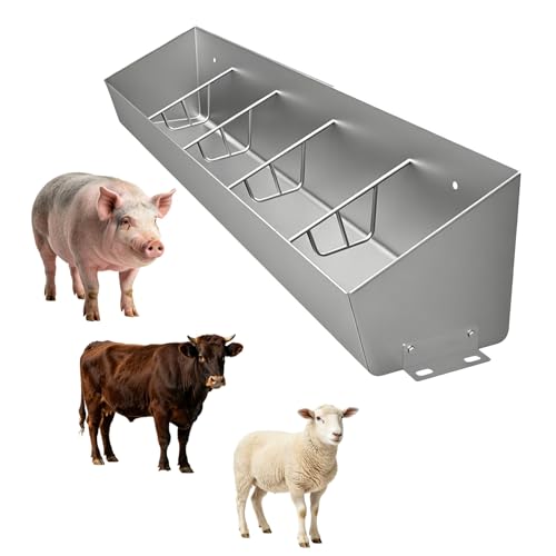 Heavy Duty Multi-Compartment Hog Feeder, Metal Water Trough for Sheep/Cattle/Pig/Llama, Hanging Livestock Feed Trough with Screws(L150cm/59.1"(5 Slots)) - size: L150cm/59.1"(5 Slots)