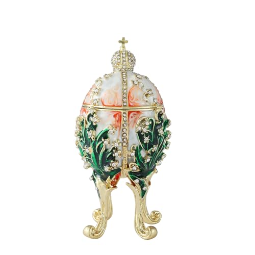 QIFU Hand Painted Orange White Faberge Egg Style Enamel Trinket Box Hinged, Unique Gift for Family - color: Orange White