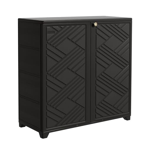 Mrosaa Storage Box Outdoor Caninet,Resin Indoor Storage Box Waterproof Outdoor Storage Cabinets for Patio/Garden/Backyard - color: Black1204-1