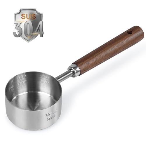 Food Scoop Measuring Cup - 1/4 Cup (4 Tablespoon | 2 Oz. | 60 mL),304 stainless steels,Black walnut long handle - size: 1/4 CUP
