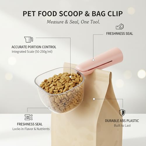Pet Food Scoop with Built-in Bag Sealer, Durable PP Measuring Cup for Dry Kibble, 13-Inch Long Handle (Pink, Blue, Green) - color: Pink