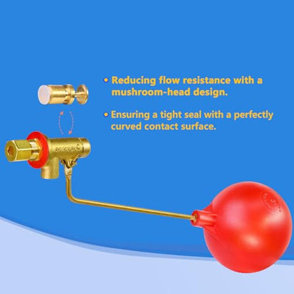 Swamp Cooler Float Valve, 1/4" Brass Float Valve for Evaporative Cooler | Brass, Leak-Proof Seal, 3" Float, Auto Water Control