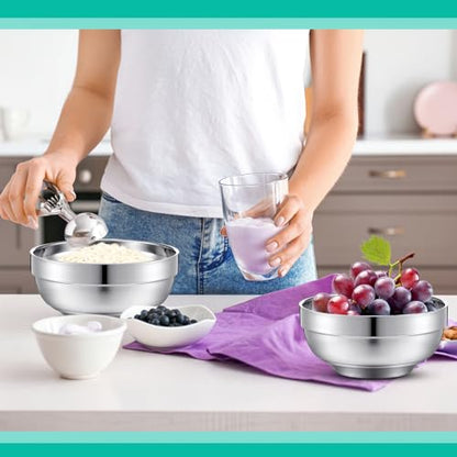 Funnymoom 8 Pack 24 oz Stainless Steel Bowls Double Walled Insulated Soup Ice Cream Metal Mixing Nesting Bowls for Serving Soup Rice Cereal (304 Stainless Steel) - size: 24 oz