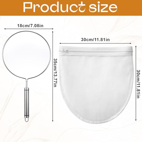 2 PCS Nut Milk Bag Reusable, 12inch x 12inch Fine Mesh Cheese Cloth Bags with Stainless Steel Handle Juice Strainer for Straining