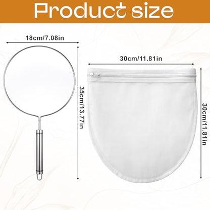 2 PCS Nut Milk Bag Reusable, 12inch x 12inch Fine Mesh Cheese Cloth Bags with Stainless Steel Handle Juice Strainer for Straining