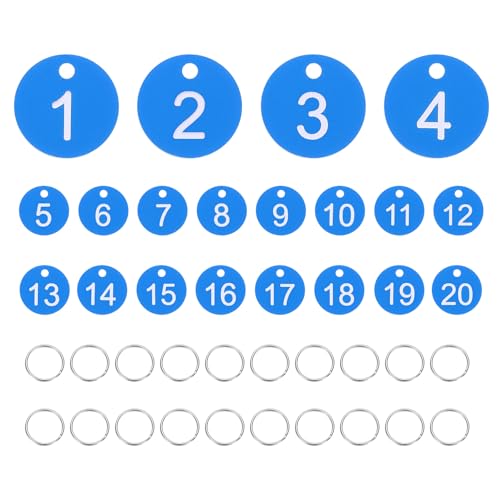 PATIKIL 20PCS Number Tags 1-20, Number Key Tags Plastic Numbered Keychain with Key Rings for Organizer Field Sales Hangers Clothes Labels ID, Sky Blue - color: Sky Blue