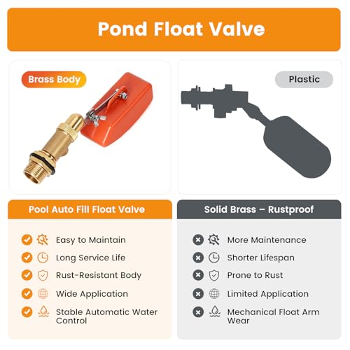 2 Pack Brass Float Valve 3/4 Inch, Auto Water Level Control, No leakage | Water Float Valve with Adjustable Arm, Auto Shut off Pool Pond Float Ball Valve for Trough,Fountains,Water Tank,Aquariums - color: 3/4 in Orange