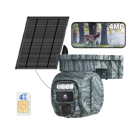 4G LTE Solar Cellular Security Camera Outdoor, Battery Power, No WiFi Wireless Camera with SIM Card Subscription Plan, 2 Way Talk, 355° View, 2K Vision, PIR Motion Sensor, Farm (Camouflage) - color: Camouflage