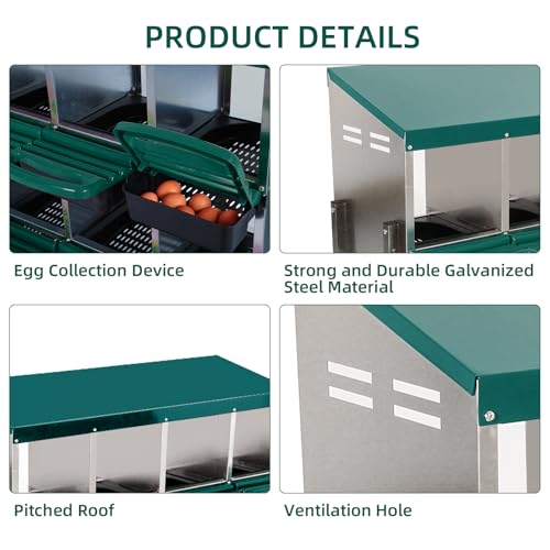 Chicken Nesting Boxes,8 Compartment Metal Roll Away Nest Box for Chicken Coop,Chickens Laying Egg, Lid Cover to Protect Eggs,Easy Egg Collection,Cleanable Pull Out Hen Roosting Boxes
