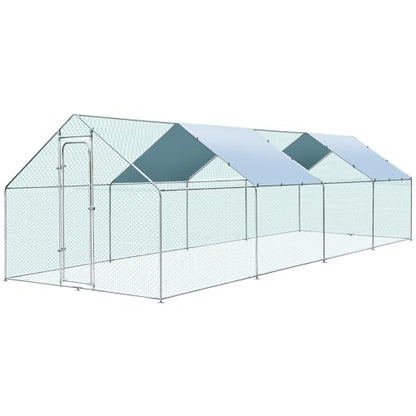 Large Metal Chicken Coop for 40-45 Chickens, Walk-in Chicken Run, Chicken Pen Outdoor W/Cover, Waterproof & Anti-UV, 26.3' D x 9.8' W x 6.4' H, Wire Mesh Poultry Cage for Yard #LYJL08JD-US - size: 315.6"L x 117.6"W x 76.8"H, style: Spire Roof