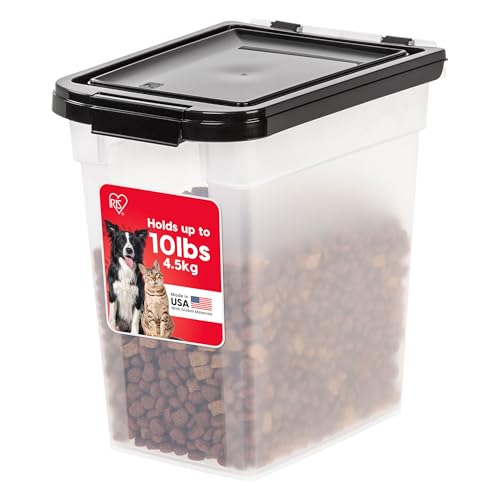IRIS USA Airtight Dog Food Storage Container, WeatherPro, Up to 10 lbs, for Dog Cat Bird and Other Pet Food Storage Bin, Keep Fresh, Translucent Body, Made in USA, Clear/Black - color: Clear/Black, size: 10 lbs