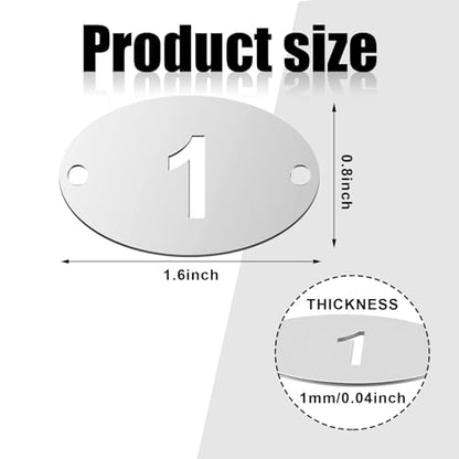 Hicarer 50 Pcs Metal Numbered Tags 1-50 Stainless Steel Number ID Key Tags with Holes Numbered Key Rings Chain(Oval) - style: Oval