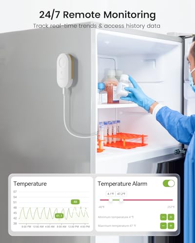 MOCREO WiFi Refrigerator Thermometer, Remote Email & App Alert, 2 Years Data Export, 1 Smart Temperature Sensor Frezzer Alarm with Digital Monitor Hub for Home, Kitchen, Fridge - style: 1 LCD Hub + 1 Sensor