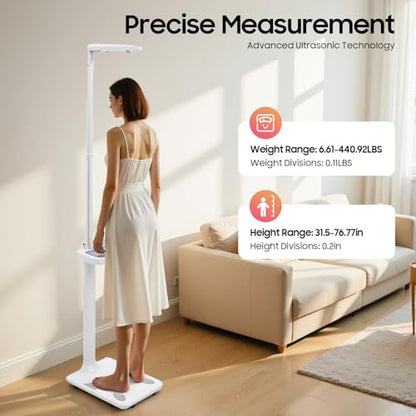 Professional Digital Physician Scale - Ultrasonic Medical Body Analyzer Scale, Standing Height and Weight Scales for Measuring Fat, BMI Muscle Calories and More, 440lb Capacity, 31.5-76.77 in