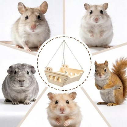 Guinea Pig Hammock, Wooden Swing Toys with Metal Chain and Hook for Cage, Interactive Enrichment Toy for Guinea Pig, Chinchilla, Rat, Hamster and Other Small Animals