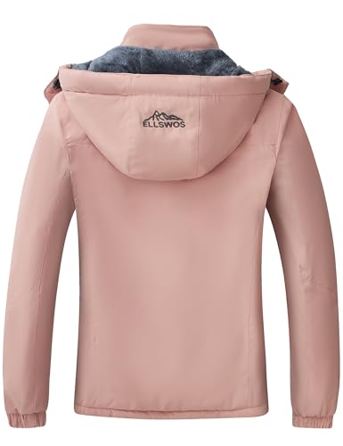 ELLSWOS Womens Winter Coats Waterproof Ski Jacket Warm Snow Jackets Windproof Windbreaker Hooded Raincoat - color: Pink, size: Small