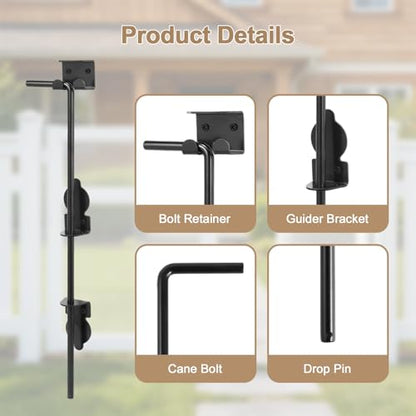 18" Cane Bolt Heavy Duty Drop Rod Gate Stopper Hardware, Gate Ground Latch for Wooden Fences Metal Gates Doors, Gate Drop Pin for Holding Gate to The Ground, Black Finish(2 Pack) - size: 18 Inch