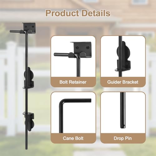 18" Cane Bolt Heavy Duty Drop Rod Gate Stopper Hardware, Gate Ground Latch for Wooden Fences Metal Gates Doors, Gate Drop Pin for Holding Gate to The Ground, Black Finish(2 Pack) - size: 18 Inch