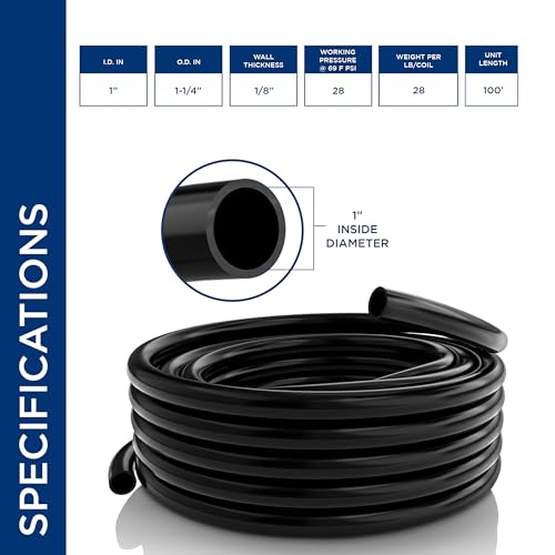 Alpine Corporation 1 Inch Inside Diameter and 100 Feet Long PVC Tubing for Ponds, Fountains and Waterfalls Circulations, Black - size: 1" I.D. x 1-1/4" O.D.