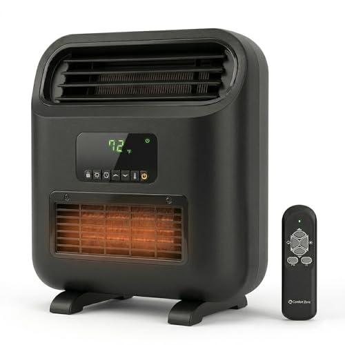 Comfort Zone 14" Wall Mount & Freestanding Space Heater – 1500W Electric Heater with Remote, Digital Thermostat, ECO Mode & 12H Timer – Portable or Wall-Mounted Floor Fan - size: 14-inch