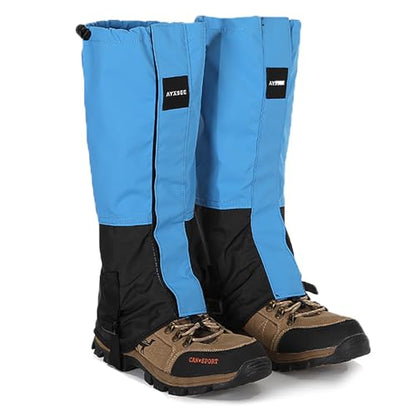Winter Snow Gaiters for Hiking - Waterproof Ankle Covers for Snow Trekking, Skiing - Universal Fit Men Women - color: Sky Blue & Black