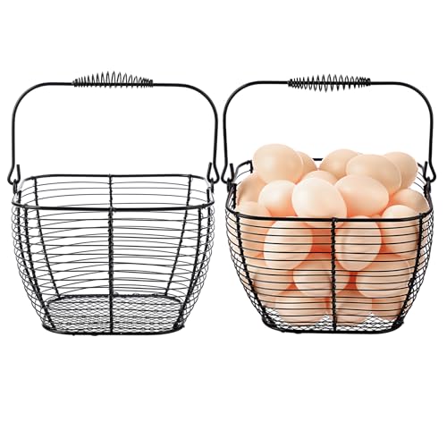 2 PCS 7" Black Square Wire Egg Baskets for Fresh Egg With Handle, Small Metal Collecting Basket for Gathering Fresh Eggs, Chicken and Duck Eggs Hunting Basket Egg Holder Countertop - color: Black