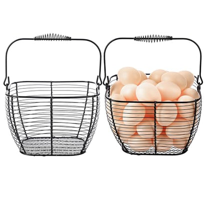 2 PCS 7" Black Square Wire Egg Baskets for Fresh Egg With Handle, Small Metal Collecting Basket for Gathering Fresh Eggs, Chicken and Duck Eggs Hunting Basket Egg Holder Countertop - color: Black