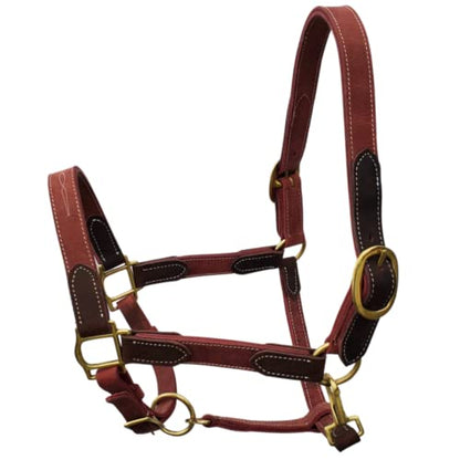 Vibrania Leather Horse Halter in Two Tone Double Layer Super Soft Premium Distressed Leather with Solid Brass Hardware (Oversize, Cherry) - color: Cherry, size: Oversize
