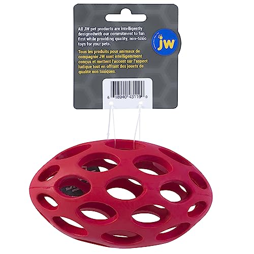 JW Pet Hol-ee Football Dog Toy Puzzle Ball, Natural Rubber, Medium (6.5 Inch Length), Colors May Vary - size: Medium