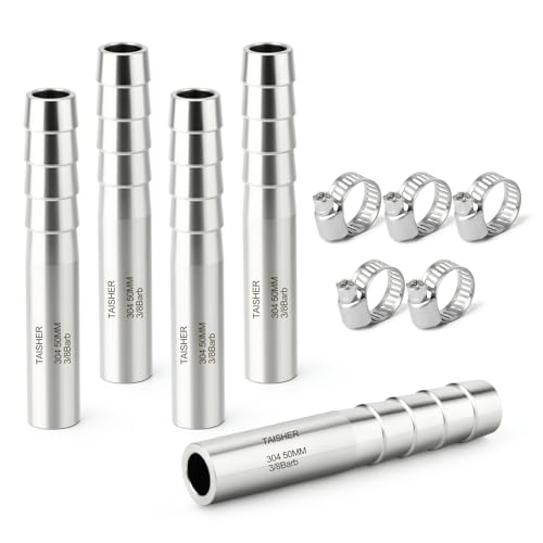 TAISHER 5PCS 304 Stainless Steel Pipe Fittings, 3/8" Barb, 2" Length Weld Nipple Cast Pipe - size: 3/8" Barb(2" Length)