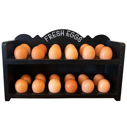 Black Premium Pine Wooden Egg Holder 2-Tier Durable 24-Egg Storage Solution Ideal for Modern and Rustic Kitchen Fresh Eggs - color: Black