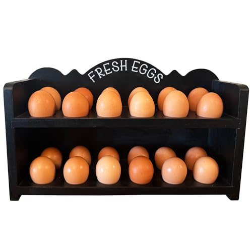 Black Premium Pine Wooden Egg Holder 2-Tier Durable 24-Egg Storage Solution Ideal for Modern and Rustic Kitchen Fresh Eggs - color: Black