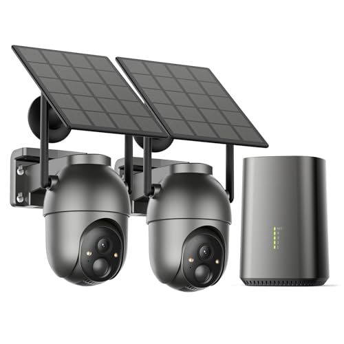 SEHMUA- 4MP Security Cameras Wireless Outdoor Home System, 2-Cam Kit, No Subscription & Solar Powered, Local Storage, 360°PTZ Surveillance, Color Night Vision, 5GHz & 2.4GHz Router Compatible