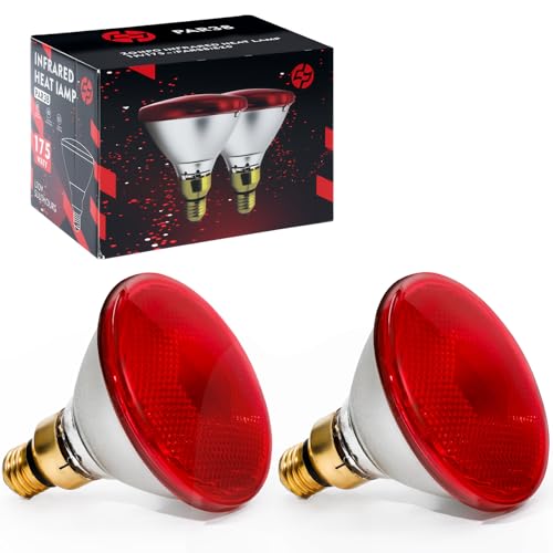 Heat Lamp, 175W Heat lamp Bulbs, PAR38 Infrared Heat lamp, Halogen Heat for Food Service, Brooder Bulb, Chicks, Pet, Bathroom, Light Therapy Use E26 Base, Flood Light Heat Lamp. 2 Pack