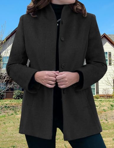 LIZALIG Women's Stand Collar Pea Coat Winter Long Sleeve Wool Blend Short Jackets Single Breasted Blazer Coat Outwear - color: Black, size: Medium