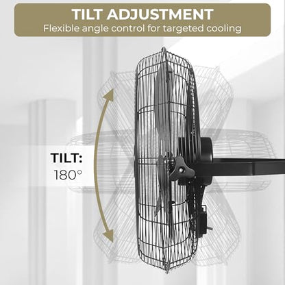 ZeboZap Walll and Pillar Mount Fan18 Inch IP44 Waterproof, 10ft Power Cord, 3 Speed, 4000CFM, Best for Commercial, Warehouse, Greenhouse, Workshop, Covered Patio, Gazebo and Factory, ETL Certified