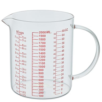 Ackers BORO3.3 Glass Measuring Cup-[Insulated handle | V-Shaped Spout]-Made of High Borosilicate Glass Measuring Cup for Kitchen or Restaurant, Easy to Read, 2000 ML (64 Oz, 8 Cup) - size: 2000ml/64OZ