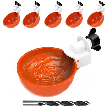 Chicken Automatic Waterer Cups, 6pcs Large Chicken Water Feeder, Poultry Waterer Kits Suitable for Duck, Chicks, Goose, Turkey, Bunny and Bird with Mounting Hole Opener