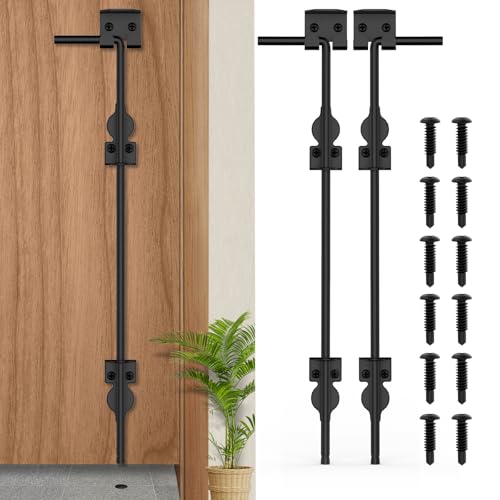 36" Cane Bolt Heavy-Duty Drop Rod for Gate, Heavy Duty Gate Latch for Wooden Fence Metal Gates, Vinyl Fence Gate Land Latch, Floor Latch for Fixing Door to The Ground, Black Coating, 2 Pack - size: 36 Inch-2Pack
