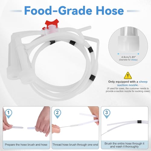 Goat Milking Machine 5L - 304 Stainless Steel Bucket, Electric Automatic Pulsation Vacuum Milker, Portable Milker with Food-Grade Silicone Cups and Tubes, Adjustable Suction for Cows and Sheep - size: 5L/1.32GAL