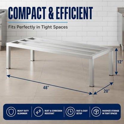 48" x 20" x 12" Aluminum Dunnage Rack – Heavy Duty Floor Storage Stand, NSF for Commercial Use - size: 48"W x 20"D x 12"H