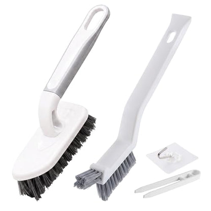 4PCS Shower Brush for Cleaning Set, Floor Scrub Brush with Long Handle and Bathtub Scrubber 2-Pack Tub,Scrubber Comes with Hook and Debris Clip for Effective Shower and Bathtub Cleaning