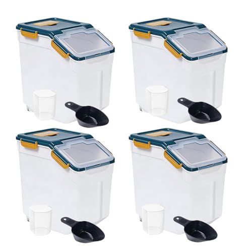 Saim Flour Storage Container 25lb, 4Pack Airtight Rice Storage Containers with Wheels, Measuring Cup, Scoop for Flour, Rice, Grain, Cereal, Dry Food Organizer (Dark Blue) - color: 4Pack 25lb Dark Blue