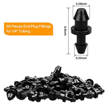 1/4" Drip Irrigation End Plug Fittings, 60 Pieces Drip Barbed End Cap Connectors for 1/4 Inch Irrigation Tubing, Drip Line Goof Plugs for Garden Lawn Systems - size: 4/7mm End Plugs-60P